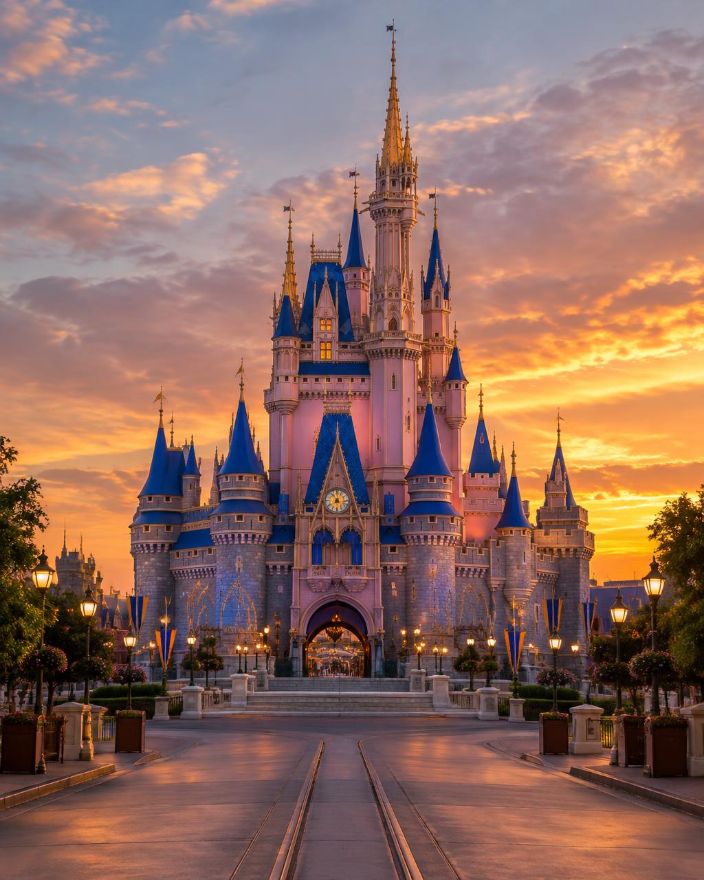 Castelo do Magic Kingdom em Orlando ao entardecer